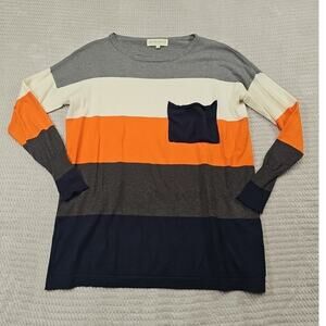 The Pants Store Sweater Womens Small Oversized Color Block Stripes Pocket